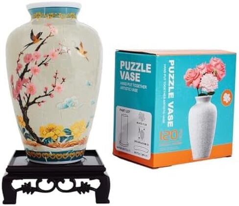3D Puzzle Vase, Unique Gift for Adults, 120 Plastic Curved Plastic Piece Puzzle Vase, 6.3 Inch Height, Built-in Water Bottle, Season Art Deco Style (Classic) in Saudi Arabia