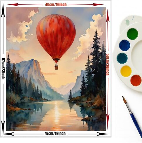 EnLvYY Hot Air Balloon Paint by Numbers for Adults, 16x20in, DIY Acrylic Painting Kit on Canvas, Sunset Mountain Lake Landscape with Trees, No Frame Beginner Art Gift for Friends and Family in Saudi Arabia