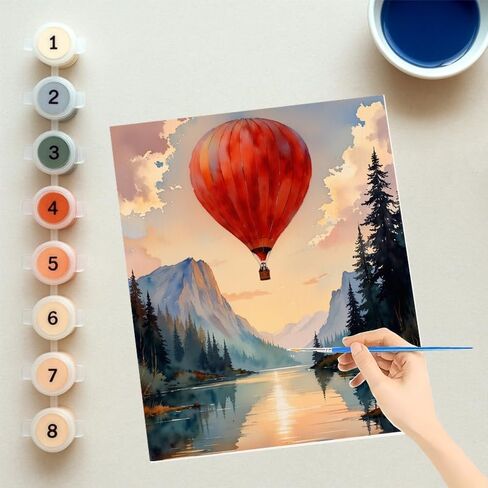 EnLvYY Hot Air Balloon Paint by Numbers for Adults, 16x20in, DIY Acrylic Painting Kit on Canvas, Sunset Mountain Lake Landscape with Trees, No Frame Beginner Art Gift for Friends and Family in Saudi Arabia