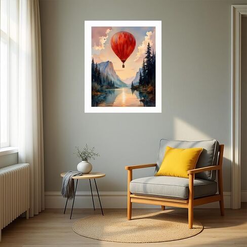 EnLvYY Hot Air Balloon Paint by Numbers for Adults, 16x20in, DIY Acrylic Painting Kit on Canvas, Sunset Mountain Lake Landscape with Trees, No Frame Beginner Art Gift for Friends and Family in Saudi Arabia