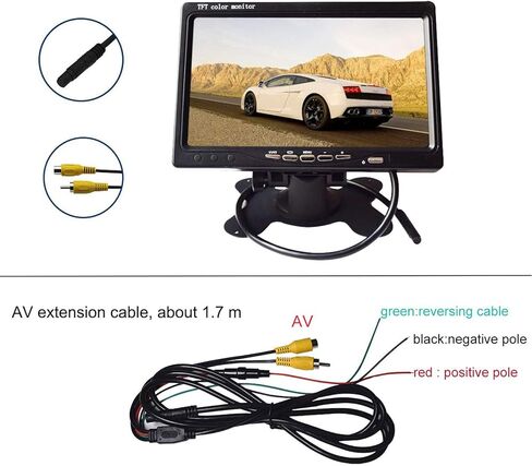 شاشة احتياطية للسيارة على لوحة القيادة، شاشة عرض ملونة TFT LCD رقمية عالية الدقة مقاس 7 بوصات مع مدخلين للفيديو لكاميرا الرؤية الخلفية in Kuwait