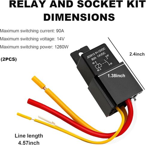 2PCS Car Relay with Harness, 4 Pin 80A 12V On/Off SPST Relay Waterproof Socket Plug, JD2912-1Z-12VDC Automotive Switches and Starters for Most Vehicles, Car Accessories in Saudi Arabia