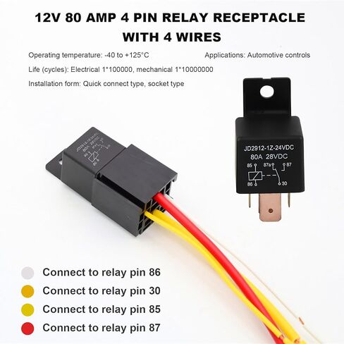 2PCS Car Relay with Harness, 4 Pin 80A 12V On/Off SPST Relay Waterproof Socket Plug, JD2912-1Z-12VDC Automotive Switches and Starters for Most Vehicles, Car Accessories in Saudi Arabia