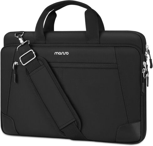 MOSISO Laptop Shoulder Bag 15.6 inch, 15-15.6 inch Messenger Shoulder Computer Bag Compatible with MacBook Pro 16 inch, HP, Dell, Lenovo, Notebook with 2 Horizontal Pockets & Handle & Belt, Black in Saudi Arabia