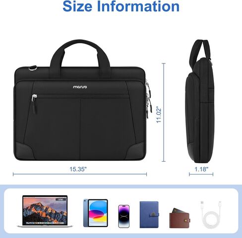 MOSISO Laptop Shoulder Bag 15.6 inch, 15-15.6 inch Messenger Shoulder Computer Bag Compatible with MacBook Pro 16 inch, HP, Dell, Lenovo, Notebook with 2 Horizontal Pockets & Handle & Belt, Black in Saudi Arabia