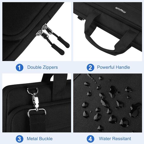 MOSISO Laptop Shoulder Bag 15.6 inch, 15-15.6 inch Messenger Shoulder Computer Bag Compatible with MacBook Pro 16 inch, HP, Dell, Lenovo, Notebook with 2 Horizontal Pockets & Handle & Belt, Black in Saudi Arabia