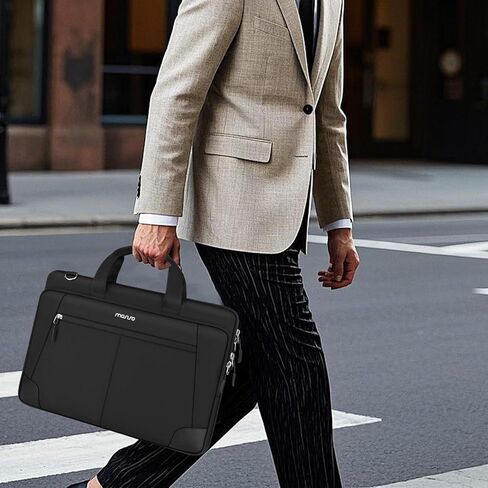 MOSISO Laptop Shoulder Bag 15.6 inch, 15-15.6 inch Messenger Shoulder Computer Bag Compatible with MacBook Pro 16 inch, HP, Dell, Lenovo, Notebook with 2 Horizontal Pockets & Handle & Belt, Black in Saudi Arabia