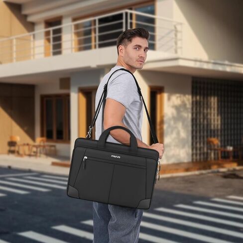 MOSISO Laptop Shoulder Bag 15.6 inch, 15-15.6 inch Messenger Shoulder Computer Bag Compatible with MacBook Pro 16 inch, HP, Dell, Lenovo, Notebook with 2 Horizontal Pockets & Handle & Belt, Black in Saudi Arabia