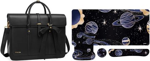 MOSISO Art Planet Large Mouse Pad&Keyboard&Mouse Pad with Wrist Rest&Coaster&15-15.6 inch PU Leather Laptop Shoulder Bag Convertible Backpack, 16 inch Messenger Bag with Bowknot,Black in Saudi Arabia