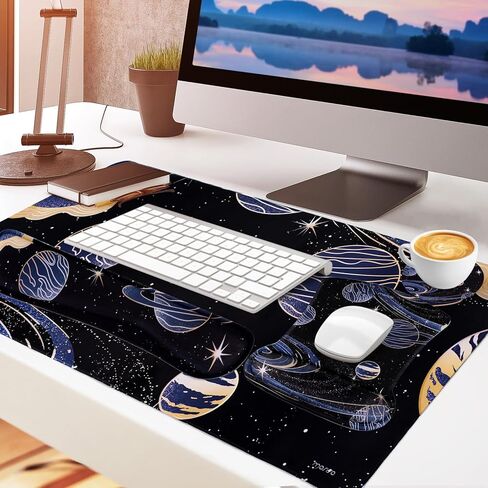 MOSISO Art Planet Large Mouse Pad&Keyboard&Mouse Pad with Wrist Rest&Coaster&15-15.6 inch PU Leather Laptop Shoulder Bag Convertible Backpack, 16 inch Messenger Bag with Bowknot,Black in Saudi Arabia