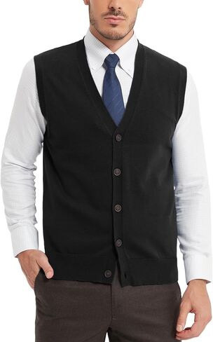 Kallspin Men’s Button Down Sweater Vest Lightweight Knitted Pure Cotton V-Neck Sleeveless Cardigans in Saudi Arabia
