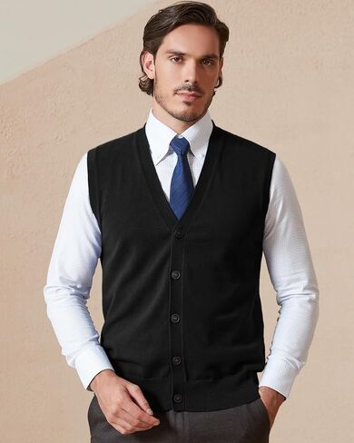 Kallspin Men’s Button Down Sweater Vest Lightweight Knitted Pure Cotton V-Neck Sleeveless Cardigans in Saudi Arabia