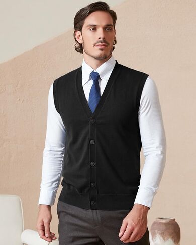 Kallspin Men’s Button Down Sweater Vest Lightweight Knitted Pure Cotton V-Neck Sleeveless Cardigans in Saudi Arabia