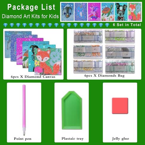 Diamond Painting Kits for Kids, 4Pcs Kids Diamond Art Animal 5D Diamond Gem Art by Number Dotz Kits Art and Crafts for Kids Ages 6-8-10-12 Girls Boys for Birthday Halloween in Saudi Arabia