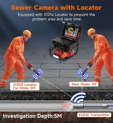 كاميرا Oiiwak Sewer مع محدد موقع، جهاز استقبال Sonde 512 هرتز، التسوية الذاتية، عداد المسافة، شاشة لمس 10.1 بوصة IP68 مقاومة للماء، كاميرا فحص السباكة، كابل شبه صلب بطول 164 قدم in Saudi Arabia