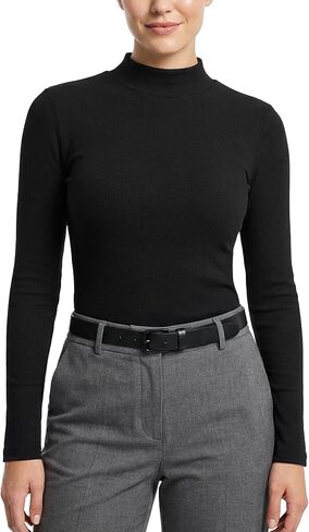 Zengjo Womens Mock Neck Long Sleeve Tops Ribbed Thermal Base Layer Shirt Stretch in Kuwait