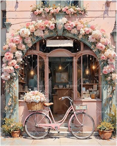 Blooming Bookstore Paint by Numbers Kit for Adults - DIY Shop Front Painting on Canvas 16x20In, Acrylic Paint Set, Suitable for Beginners, Ideal for Home Decoration or Presents in Saudi Arabia