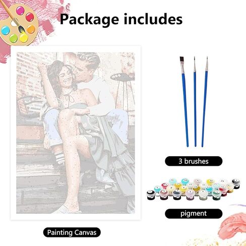 طلاء شخصي مخصص بالأرقام للمبتدئين - مجموعة للبالغين مخصصة على القماش من صورتك الخاصة، لوحة زيتية مصنوعة يدويًا مع إطار هدية لعيد الميلاد لصديقتك وصديقك في عيد الحب (16 × 16 بوصة) in Kuwait