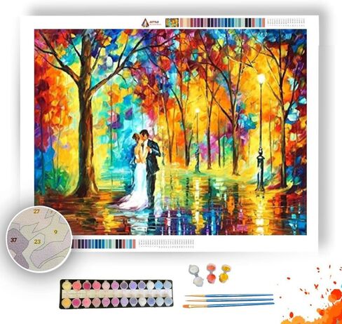 afremov Rainy Wedding - مجموعة الطلاء بالأرقام من Leonid Painting - دهانات أكريليك ومكبر وفرش للبالغين والأطفال المبتدئين (إطار DIY 30 * 40 سم / 12 * 16 بوصة) in Saudi Arabia