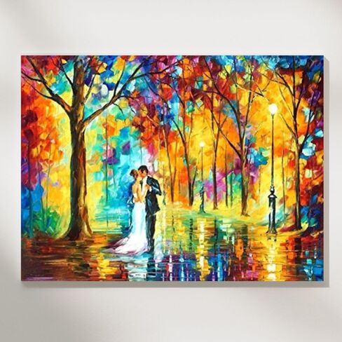 afremov Rainy Wedding - مجموعة الطلاء بالأرقام من Leonid Painting - دهانات أكريليك ومكبر وفرش للبالغين والأطفال المبتدئين (إطار DIY 30 * 40 سم / 12 * 16 بوصة) in Saudi Arabia