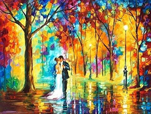 afremov Rainy Wedding - مجموعة الطلاء بالأرقام من Leonid Painting - دهانات أكريليك ومكبر وفرش للبالغين والأطفال المبتدئين (إطار DIY 30 * 40 سم / 12 * 16 بوصة) in Saudi Arabia