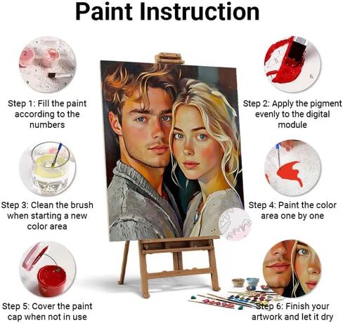 طلاء شخصي مخصص بالأرقام للمبتدئين - مجموعة للبالغين مخصصة على القماش من صورتك الخاصة، لوحة زيتية مصنوعة يدويًا مع إطار هدية لعيد الميلاد لصديقتك وصديقك في عيد الحب (16 × 16 بوصة) in Kuwait