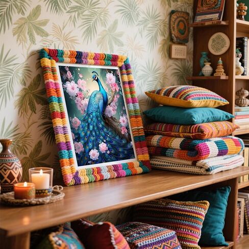 FUKVHIL مجموعة طلاء أكريليك DIY، زهور جميلة وطاووس أزرق، طلاء حسب الرقم للبالغين والمبتدئين، مجموعة هدايا لوحة قماشية لديكور الحائط المنزلي، 40 × 50 سم in Saudi Arabia
