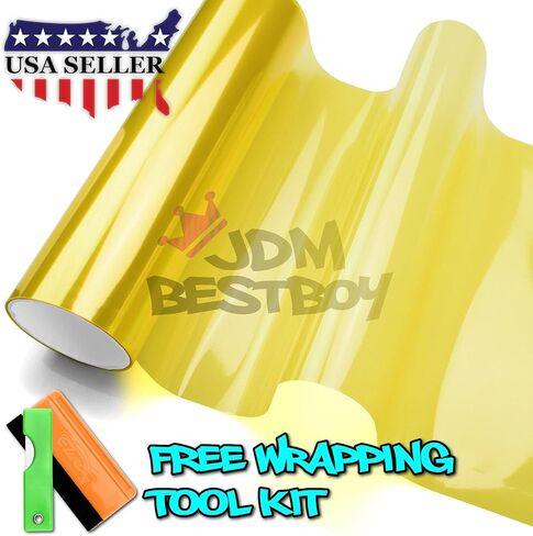 Headlights, Tail Lights, Fog Lights Tint Vinyl Film, Self Adhesive (Medium 12''X72'', JDM Golden Yellow) in Saudi Arabia