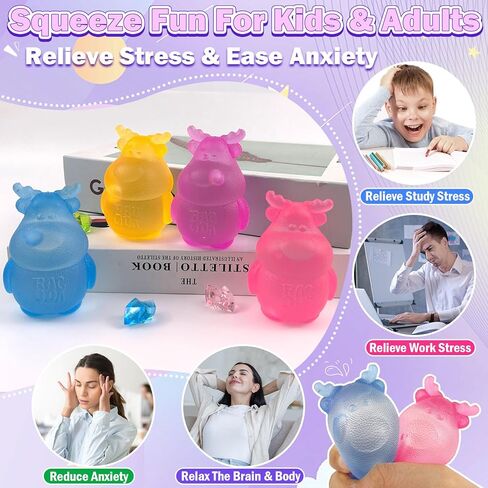 4 Pack Christmas Gummy Elk & Sugar Ball Designs, Anxiety Relief & Focus Toy, Maltose Filled Squeeze Toys for Sensory Play，Sensory Fidget Toys for Adults, Kids, Slow Rising Squishy Stress Ball in Saudi Arabia