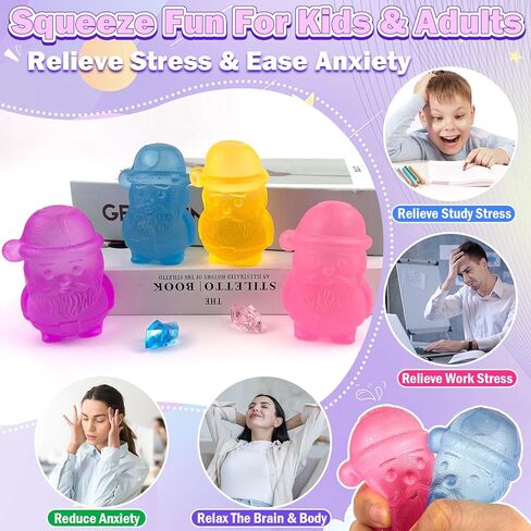 4 Pack Christmas Gummy Elk & Sugar Ball Designs, Anxiety Relief & Focus Toy, Maltose Filled Squeeze Toys for Sensory Play，Sensory Fidget Toys for Adults, Kids, Slow Rising Squishy Stress Ball in Kuwait