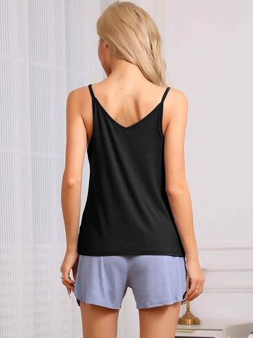 cheibear Womens Camisoles Basic Tee Shirts V Neck Outfits Sleeveless Pajama Tank Tops in Kuwait