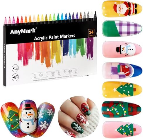 أقلام طلاء أكريليك 24 لونًا، أقلام طلاء أكريليك فاخرة ذات رأس مزدوج للحجر والخشب والخط والقماش والسيراميك والمعادن والزجاج والرسم الصخري والحرف اليدوية in Kuwait