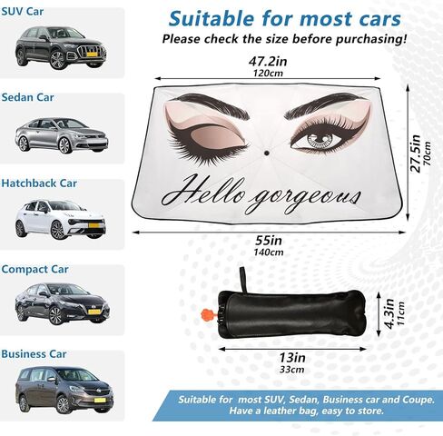 مظلة واقية من الشمس على الزجاج الأمامي باللون الأسود الفهد، طباعة على جلد الحيوان، نافذة أمامية للسيارة قابلة للطي، كتل من الأشعة فوق البنفسجية، تحافظ على برودة السيارة (55 بوصة × 27.5 بوصة) in Kuwait