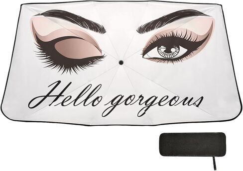 مظلة واقية من الشمس على الزجاج الأمامي باللون الأسود الفهد، طباعة على جلد الحيوان، نافذة أمامية للسيارة قابلة للطي، كتل من الأشعة فوق البنفسجية، تحافظ على برودة السيارة (55 بوصة × 27.5 بوصة) in Kuwait