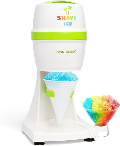 Nostalgia SnowPro Electric Shaved Ice & Snow Cone Maker 64-Ounce Ice Shaving Capacity, 4 Reusable Cones, Side Shelves, and Scoop Included in Kuwait