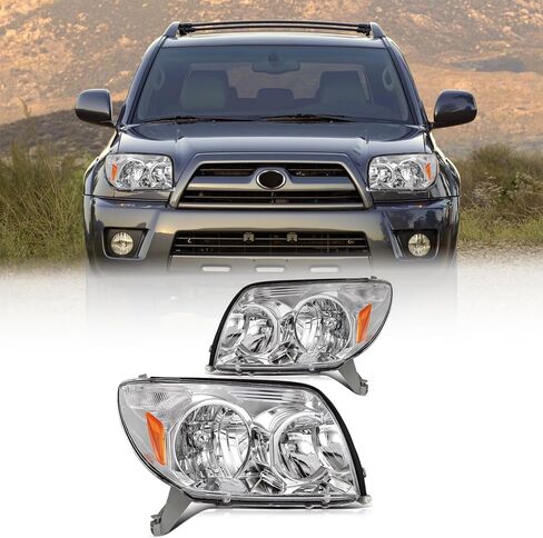 Headlight Assembly for 2003-2005 Toyota 4Runner Chrome Headlamp Replacement Pair Left+Right (Black) in Saudi Arabia