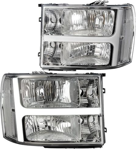 مجموعة المصابيح الأمامية LED لـ 2007 2008 2009 2010 2011 2012 2013 Chevy Sierra 1500، 07-14 Sierra 2500HD 3500HD مصابيح أمامية للرأس مع نوع T DRL، كروم شفاف in Kuwait