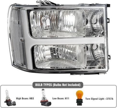 مجموعة المصابيح الأمامية LED لـ 2007 2008 2009 2010 2011 2012 2013 Chevy Sierra 1500، 07-14 Sierra 2500HD 3500HD مصابيح أمامية للرأس مع نوع T DRL، كروم شفاف in Kuwait