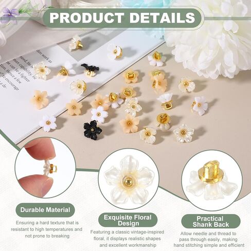 uxcell 30Pcs Flower Shaped Shank Buttons, 13mm Plastic Flower Shank Sewing Buttons Decorative Sewing Fasteners for Clothing Shirts Skirts Dresses Blouse Decorations DIY Crafts, Black in Saudi Arabia