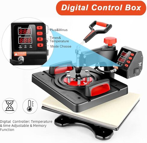 آلة ضغط الحرارة 5 في 1 من AKEYDIY، مقاس 12 × 15 بوصة، آلة ضغط القميص المتأرجحة 360 درجة - آلة نقل الحرارة الرقمية، مكبس حراري بالتسامي للقمصان والقبعة ولوحة القدح (ProPress Elite 5 في 1) in Kuwait