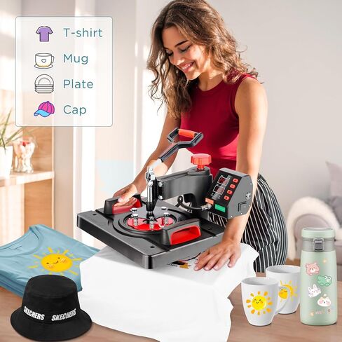 آلة ضغط الحرارة 5 في 1 من AKEYDIY، مقاس 12 × 15 بوصة، آلة ضغط القميص المتأرجحة 360 درجة - آلة نقل الحرارة الرقمية، مكبس حراري بالتسامي للقمصان والقبعة ولوحة القدح (ProPress Elite 5 في 1) in Kuwait