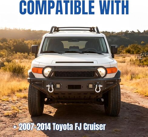 مجموعة المصد الأمامي KUAFU متوافقة مع 2007-2014 Toyota FJ Cruiser مع حلقات على شكل حرف D، وأضواء، ولوحة الونش وشريط الثور الفولاذي المطلي بمسحوق أسود in Saudi Arabia