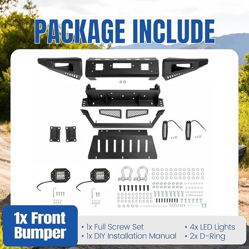 مجموعة المصد الأمامي KUAFU متوافقة مع 2007-2014 Toyota FJ Cruiser مع حلقات على شكل حرف D، وأضواء، ولوحة الونش وشريط الثور الفولاذي المطلي بمسحوق أسود in Saudi Arabia
