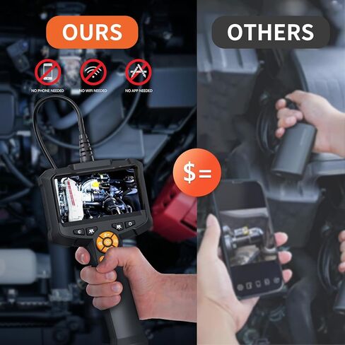 كاميرا Daxiongmao ذات عدسة مزدوجة مع ضوء، منظار شاشة IPS 5 بوصات، كاميرا فحص عالية الدقة 1080 بكسل مع أضواء، كابل مرن مقاوم للماء IP67 للسيارات/المنزل/الجدار/الأنابيب/السيارة (16.4 قدمًا) in Kuwait