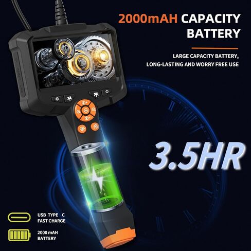 كاميرا Daxiongmao ذات عدسة مزدوجة مع ضوء، منظار شاشة IPS 5 بوصات، كاميرا فحص عالية الدقة 1080 بكسل مع أضواء، كابل مرن مقاوم للماء IP67 للسيارات/المنزل/الجدار/الأنابيب/السيارة (16.4 قدمًا) in Kuwait