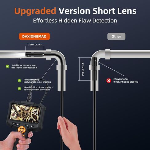 كاميرا Daxiongmao ذات عدسة مزدوجة مع ضوء، منظار شاشة IPS 5 بوصات، كاميرا فحص عالية الدقة 1080 بكسل مع أضواء، كابل مرن مقاوم للماء IP67 للسيارات/المنزل/الجدار/الأنابيب/السيارة (16.4 قدمًا) in Kuwait