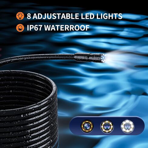 كاميرا Daxiongmao ذات عدسة مزدوجة مع ضوء، منظار شاشة IPS 5 بوصات، كاميرا فحص عالية الدقة 1080 بكسل مع أضواء، كابل مرن مقاوم للماء IP67 للسيارات/المنزل/الجدار/الأنابيب/السيارة (16.4 قدمًا) in Kuwait