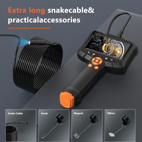 كاميرا Daxiongmao ذات عدسة مزدوجة مع ضوء، منظار شاشة IPS 5 بوصات، كاميرا فحص عالية الدقة 1080 بكسل مع أضواء، كابل مرن مقاوم للماء IP67 للسيارات/المنزل/الجدار/الأنابيب/السيارة (16.4 قدمًا) in Kuwait