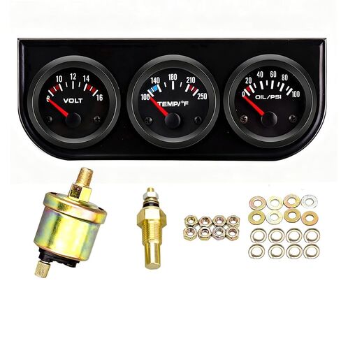 2" 52mm Triple Gauge Set (Volt Meter+Water Temperature+Oil Pressure Meter) Stainless Steel 3 in 1 Gauge Kit with Black Console for 12V Cars Ships Boats Truck Motorcycle Marine Automotive in Saudi Arabia