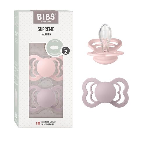 BIBS Supreme Baby Pacifier 2-Pack | Made in Denmark | BPA Free Dummy Soother, Symmetrical Nipple. Silicone, Size 1 (0-6 Months), Haze / Blossom in Saudi Arabia